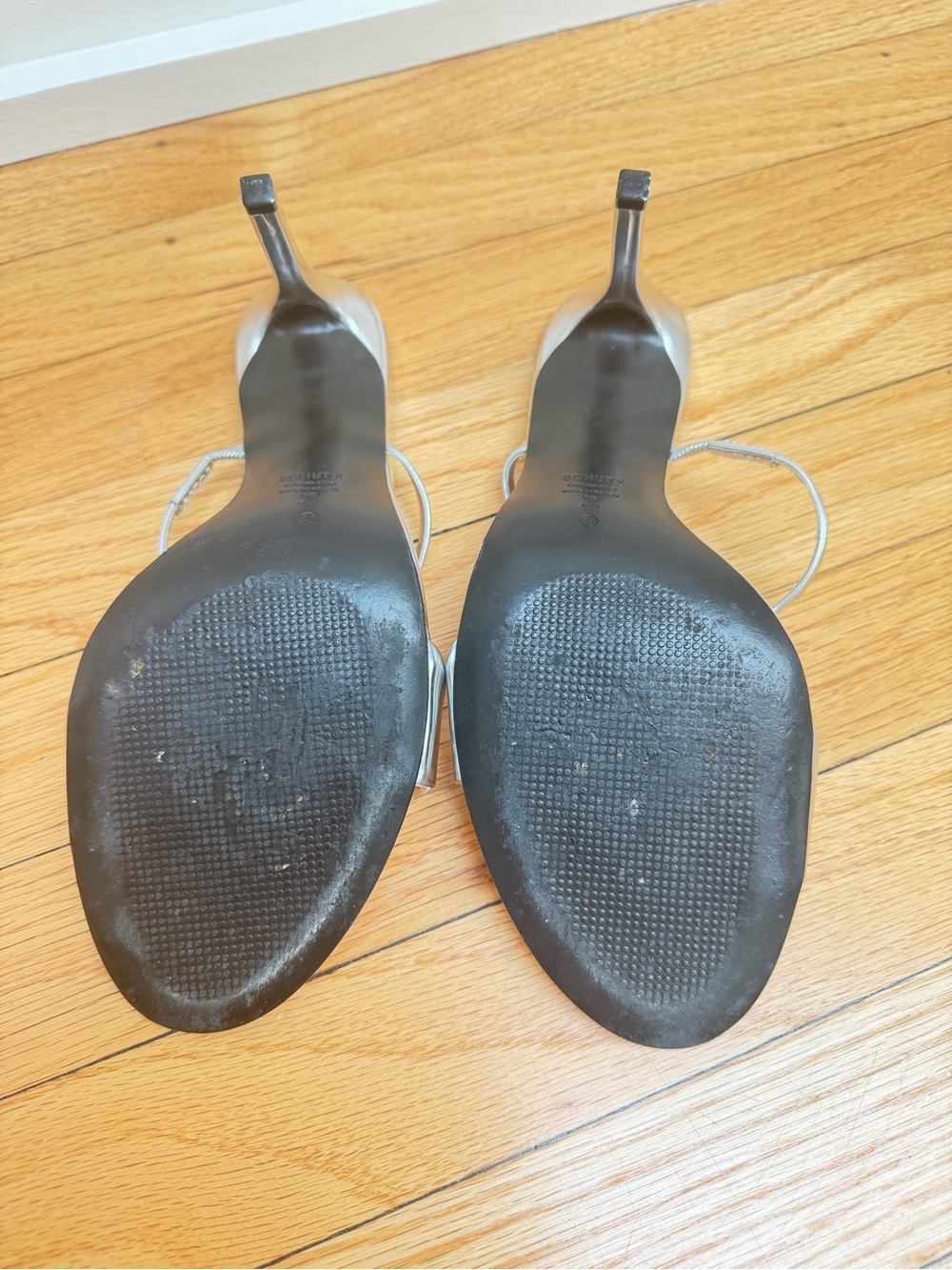Silver High Heel Slide Sandals - Women - Picture 9 of 9
